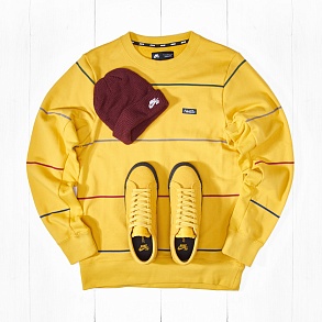 Комплект: желтые кроссовки, свитшот и бордовая шапка